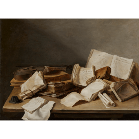 Still life with books and a violin
