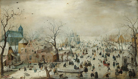 Winter landscape with skaters