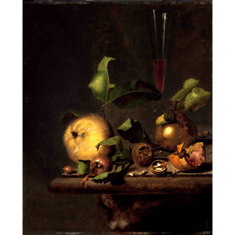 Still life with pears, medlars and a glass