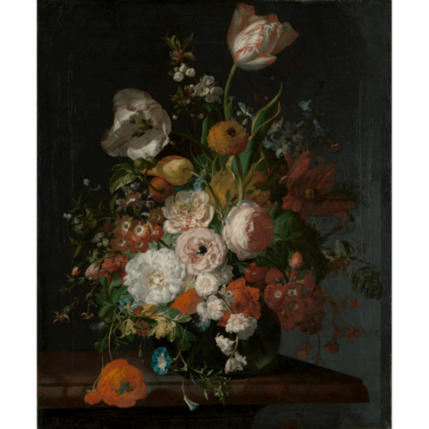 Still life with flowers in a glass vase