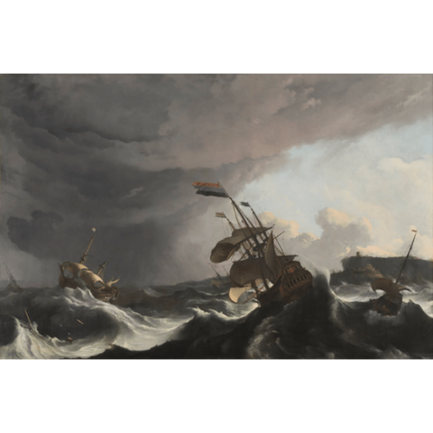 Warships during a storm