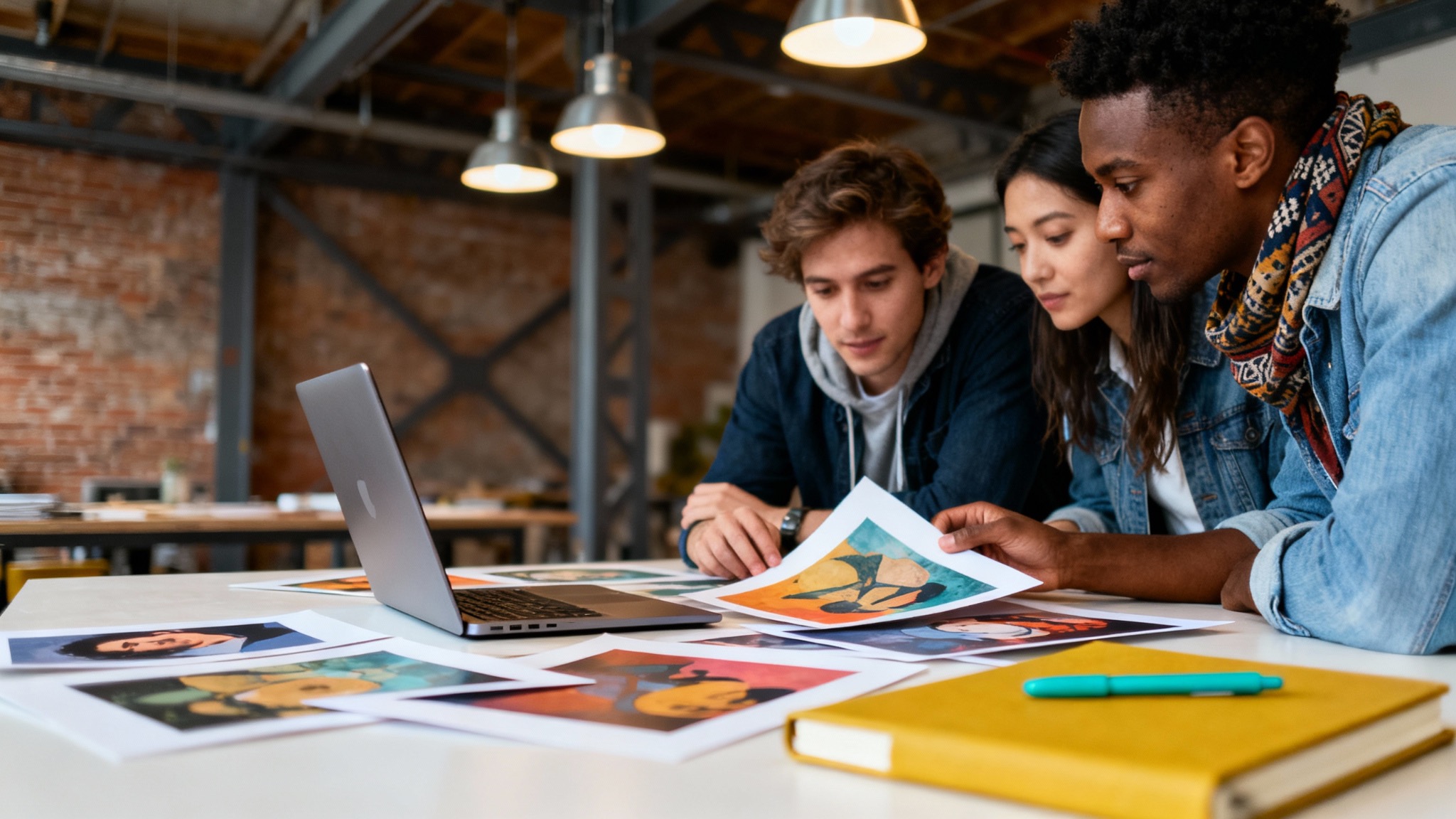 Team collaborating on art curation