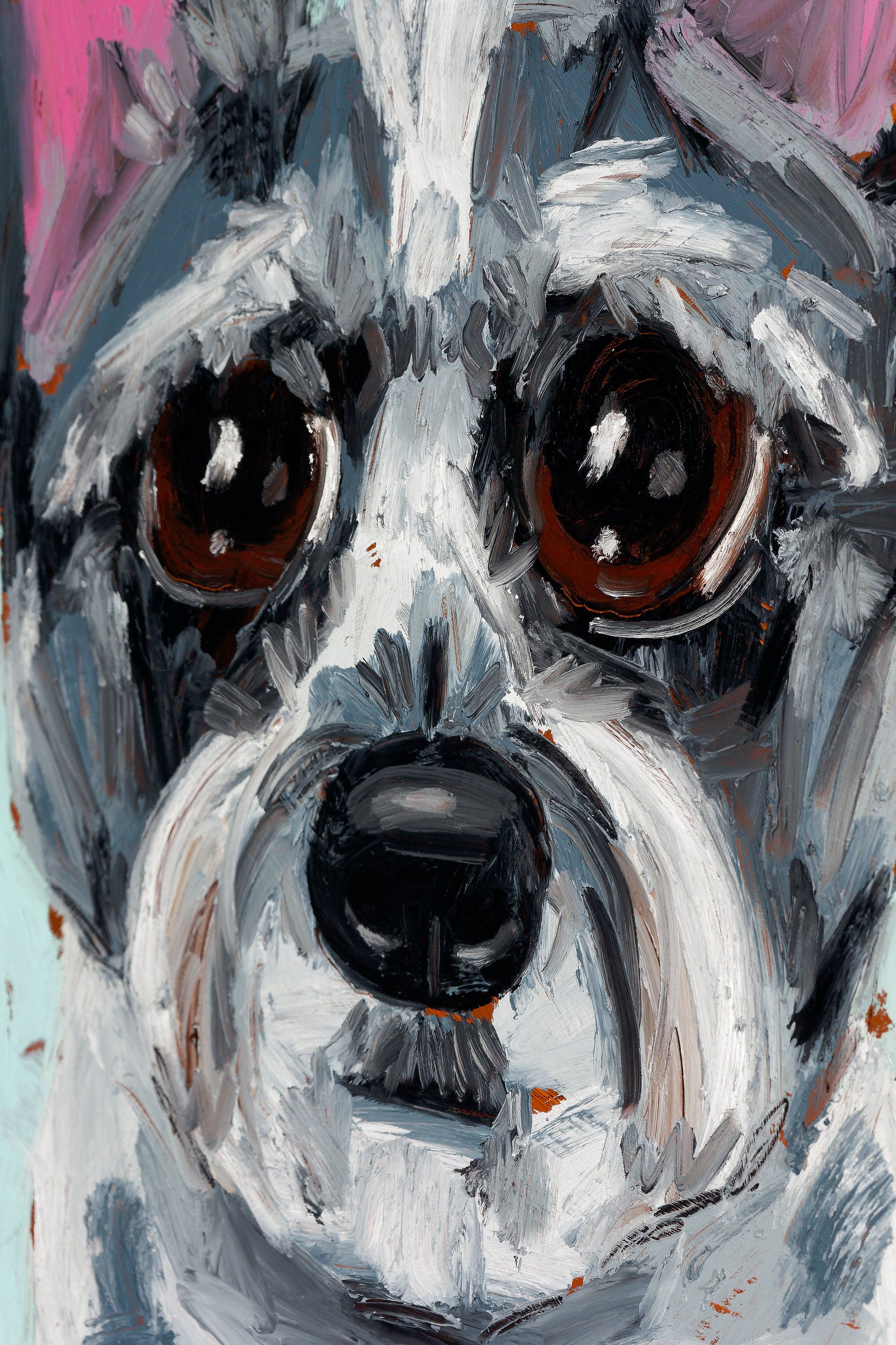 Detail view of a black-and-white Chihuahua portrait by Ben Lenovitz