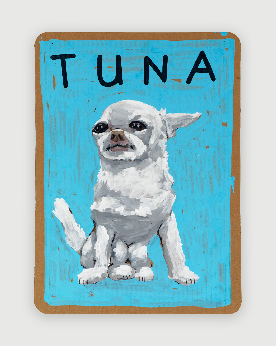 Tuna by Ben Lenovitz, a white Chihuahua portrait against a turquoise blue background