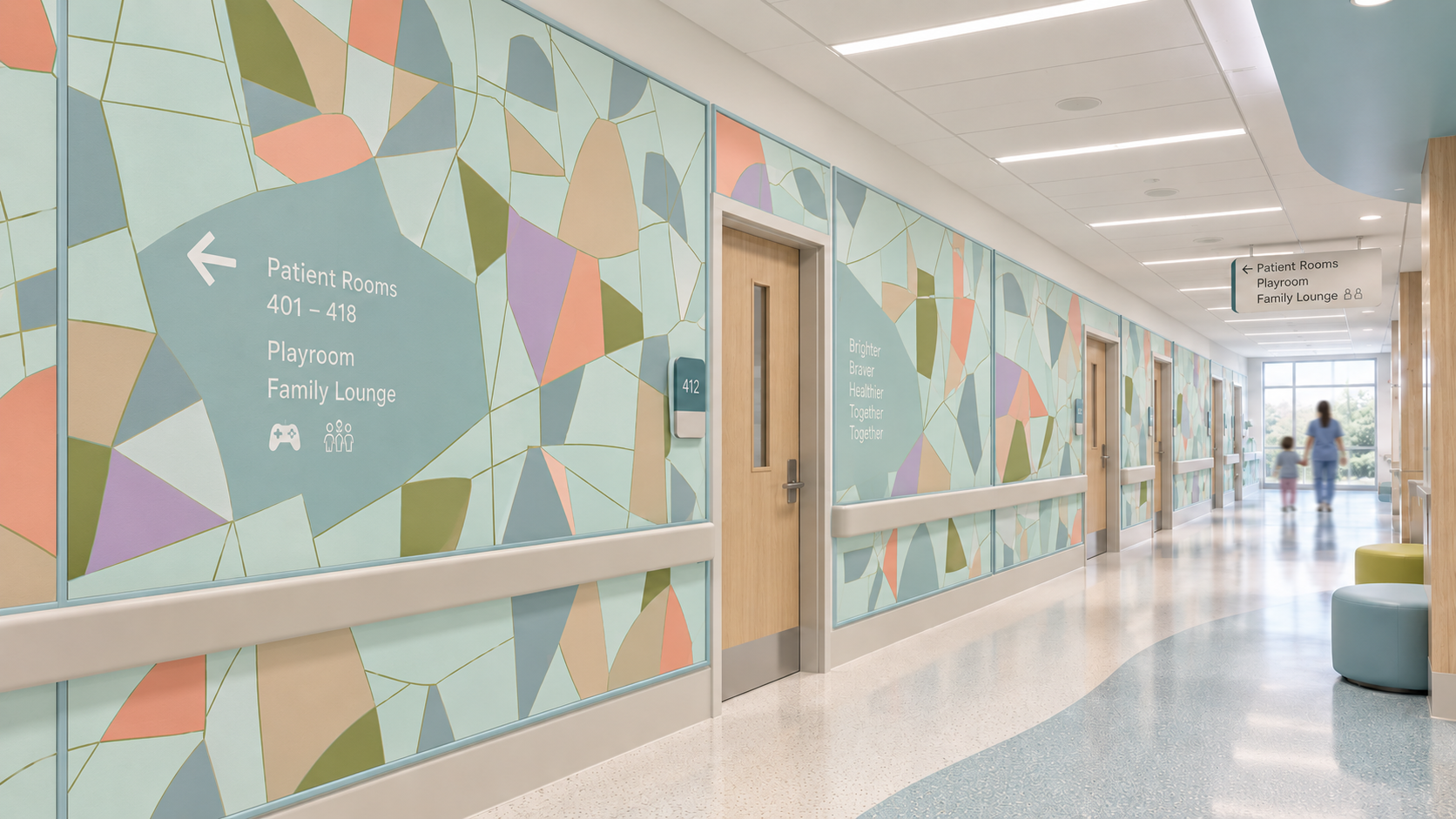 Healthcare corridor concept using Organic Fractals with calm wayfinding