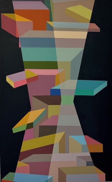 Artwork 13 by Iris Kufert-Rivo, a vertical composition of interlocking geometric forms on black